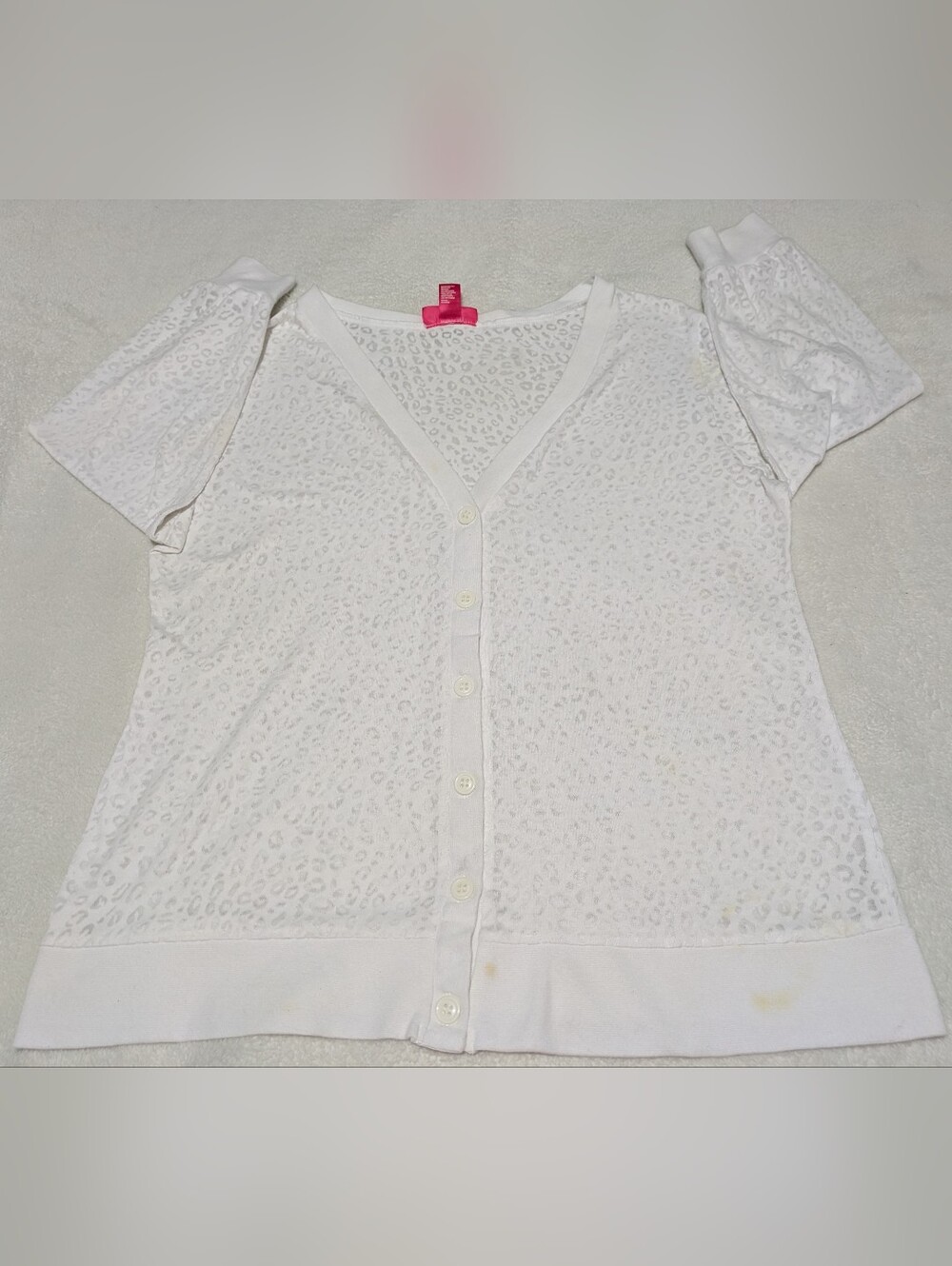 Mix & Co. White Tonal Leopard Print V-Neck Cardigan Sweater Button Front Size 1X